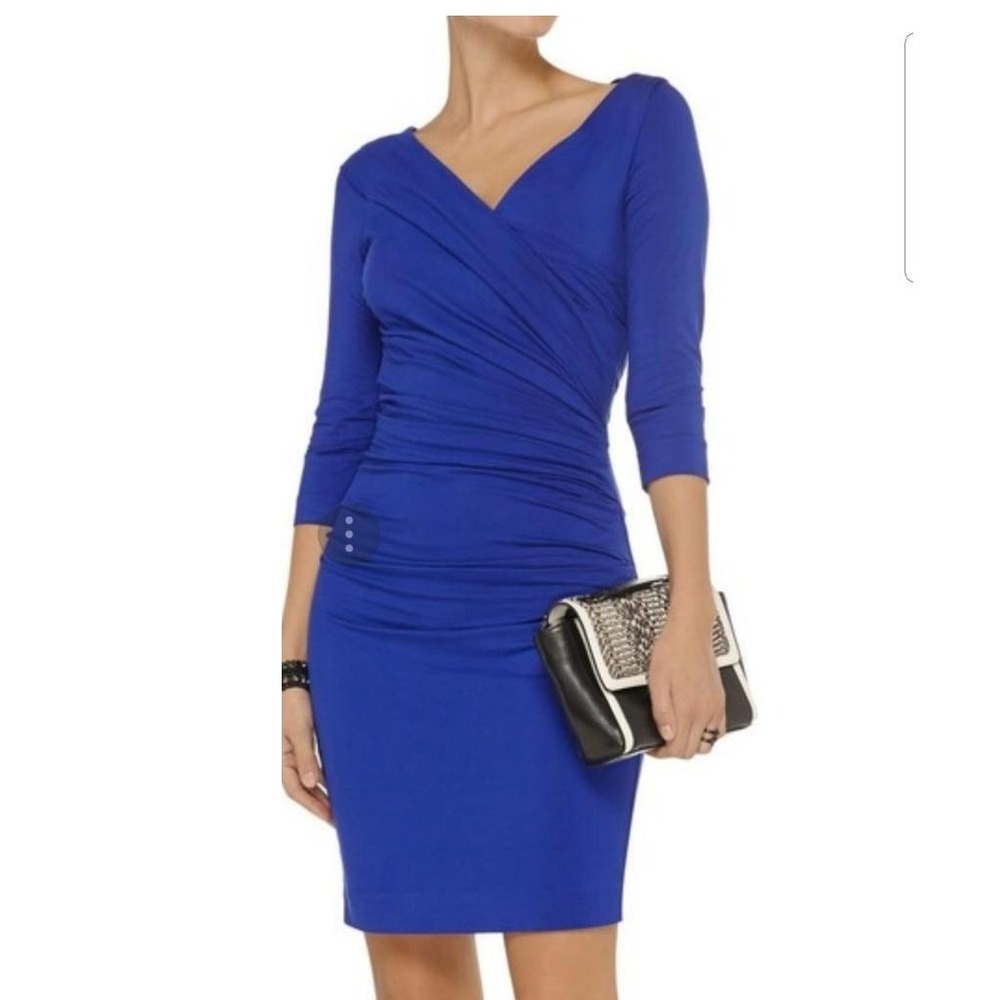 Diane von Furstenberg Bentley Dress Medium Cobalt Blue Ruched Jersey Classic